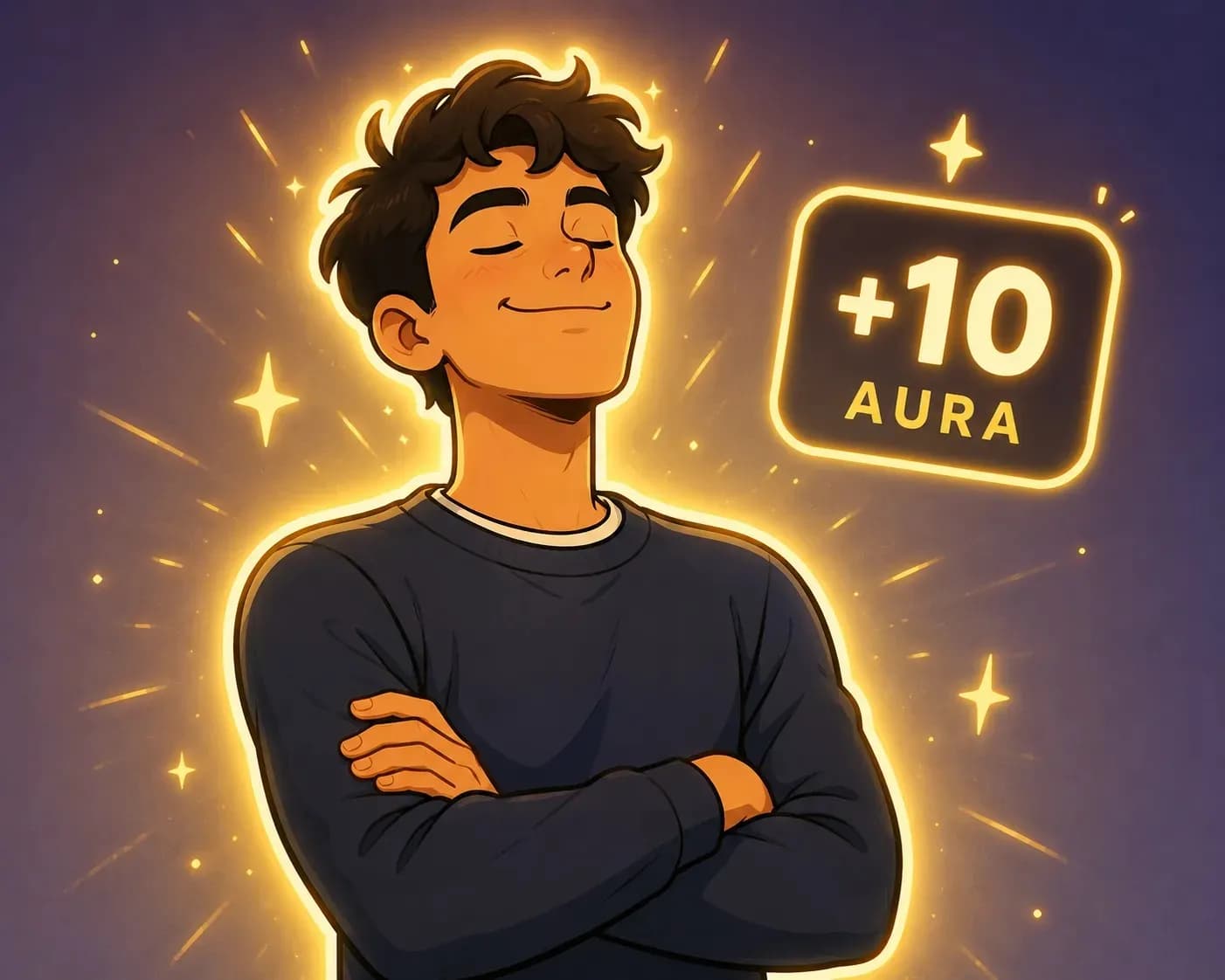 Cartoon illustration of a person gaining aura points with a glowing outline.
